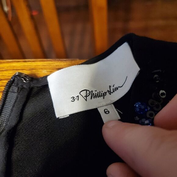 3.1 Phillip Lim black dress blue flowe&sequins neck dress sz 6 - Picture 4 of 5